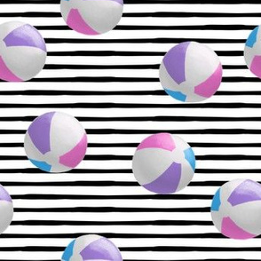 beach balls - pink on black stripes - summer - LAD19