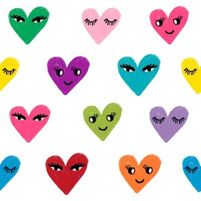 hearts faces fabric - heart fabric, hearts fabric, cute girls fabric, rainbow fabric, rainbows fabric - rainbow