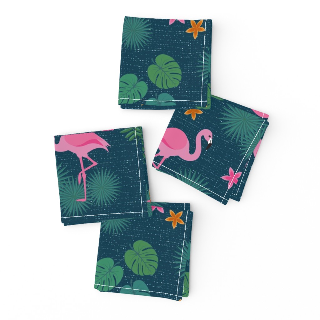 Flamingo tropical leaves pink green mid-century modern Wallpaper