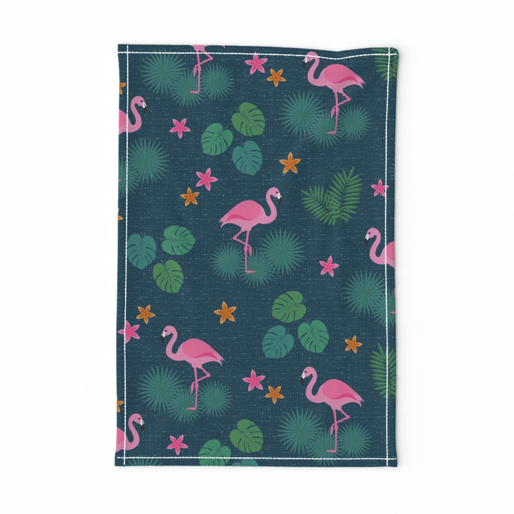 Flamingo tropical leaves pink green mid-century modern Wallpaper