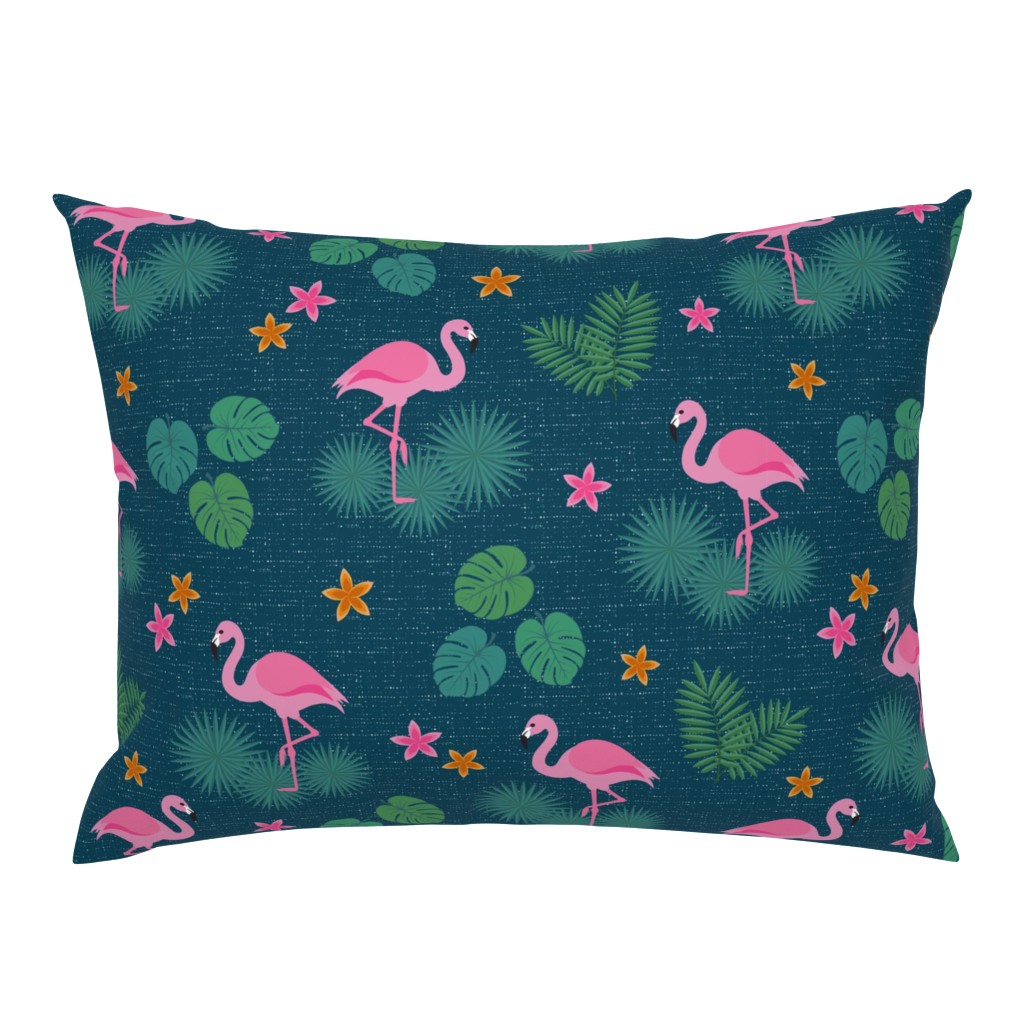 Flamingo tropical leaves pink green mid-century modern Wallpaper