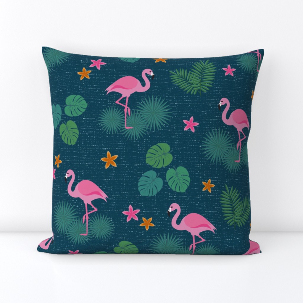 Flamingo tropical leaves pink green mid-century modern Wallpaper