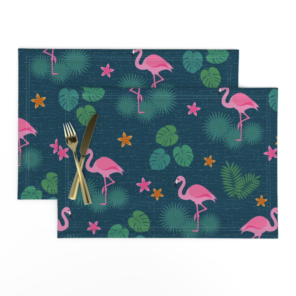 Flamingo tropical leaves pink green mid-century modern Wallpaper