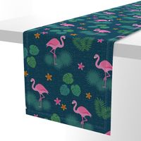 Flamingo tropical leaves pink green mid-century modern Wallpaper