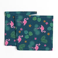 Flamingo tropical leaves pink green mid-century modern Wallpaper