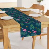 Flamingo tropical leaves pink green mid-century modern Wallpaper