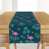 Flamingo tropical leaves pink green mid-century modern Wallpaper