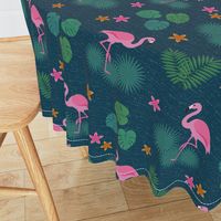 Flamingo tropical leaves pink green mid-century modern Wallpaper