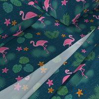 Flamingo tropical leaves pink green mid-century modern Wallpaper