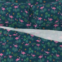 Flamingo tropical leaves pink green mid-century modern Wallpaper