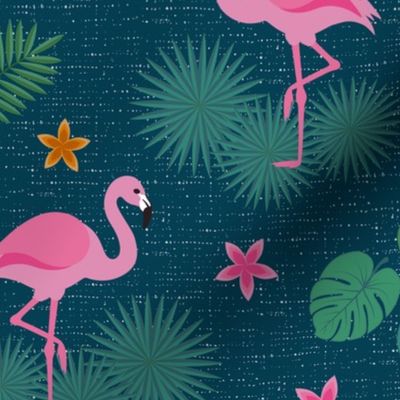 Flamingo tropical leaves pink green mid-century modern Wallpaper