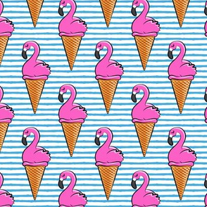 Flamingo ice-cream cones - blue stripes LAD19