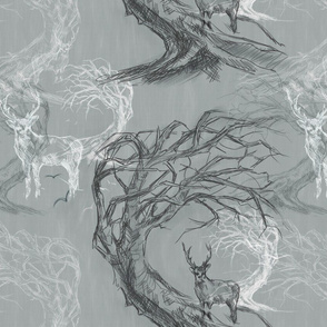 Stag Twisted Tree Sketch - Large Pattern