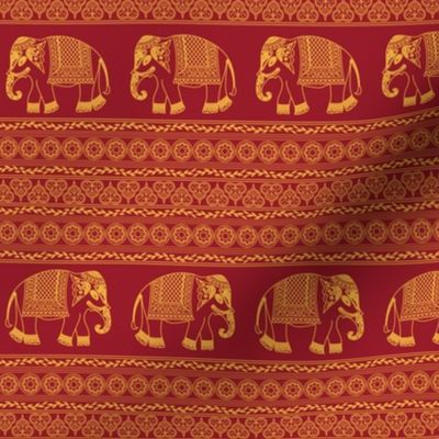 red pattern with elephants