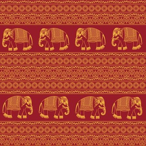 red pattern with elephants