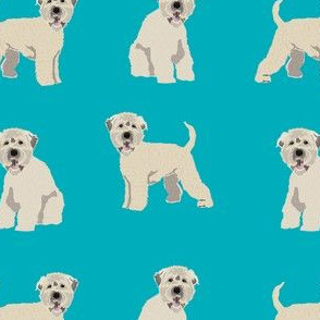 irish wheaten terrier dog fabric - soft coated wheaten terrier fabric, dog fabric, dogs fabric, dog breed fabric, cute dog fabric -  turquoise