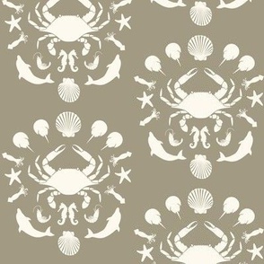 Seafood Toile - Beige & Ivory, small scale