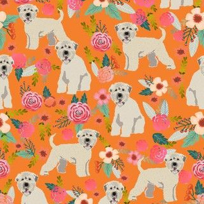 irish wheaten dog floral fabric - irish wheaten terrier fabric, soft coated wheaten terrier, dog florals, floral fabric, dog design - orange