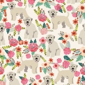 irish wheaten dog floral fabric - irish wheaten terrier fabric, soft coated wheaten terrier, dog florals, floral fabric, dog design - off-white