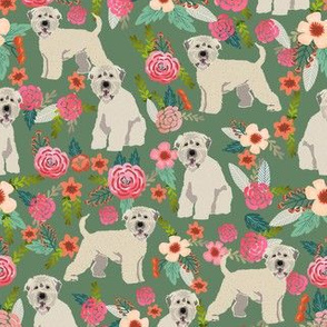 irish wheaten dog floral fabric - irish wheaten terrier fabric, soft coated wheaten terrier, dog florals, floral fabric, dog design - green