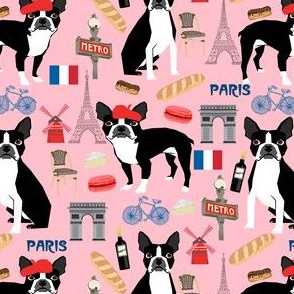boston terrier in paris fabric - french fabric, dog fabric, paris fabric, dogs fabric, dog design, boston terriers -  pink