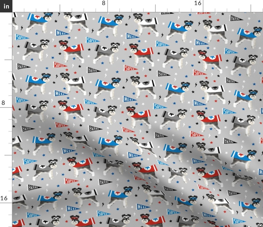 schnauzer superhero fabric - dog superhero fabric, dog, fabric, dogs fabric, cape fabric, mask, superheroes - grey