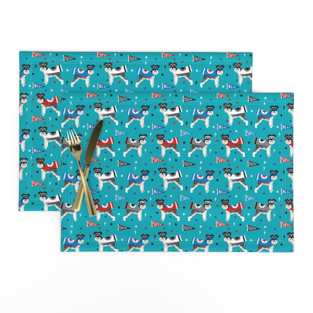 schnauzer superhero fabric - dog superhero fabric, dog, fabric, dogs fabric, cape fabric, mask, superheroes - blue