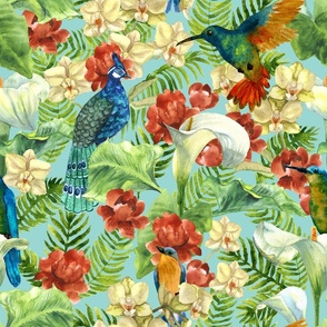 tropical flowers and birds