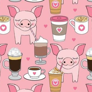 pigs sipping coffee on pink