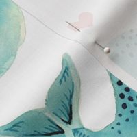 Watercolour Blue Whales and Hearts - Larger Scale