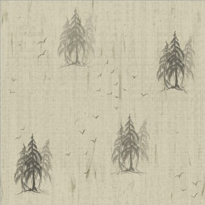 Pencil Pine Tree on Distressed Muslin