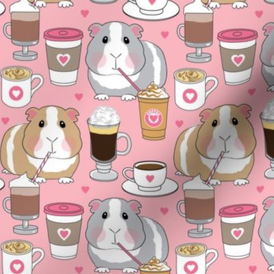 guinea pigs siping coffee on pink