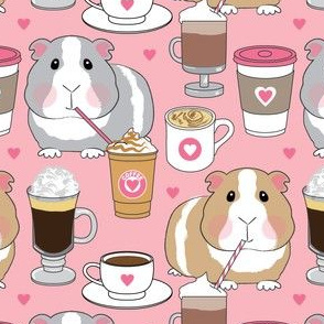 guinea pigs siping coffee on pink