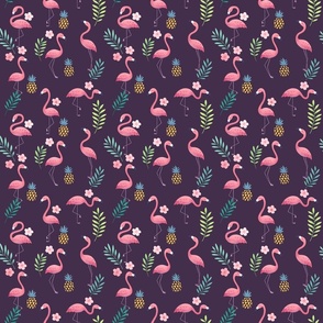 Flamingo Paradise on Purple