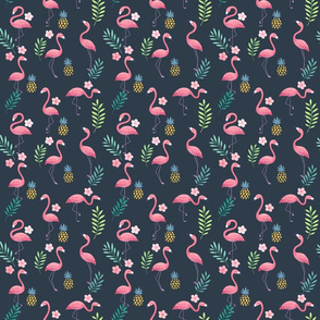 Flamingo Paradise on Navy Blue