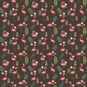 Flamingo Paradise on Brown