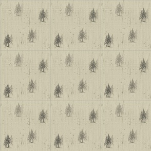 Small Pattern- Pencil Pine Tree on Distressed Muslin