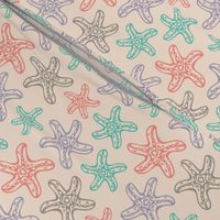 Constellation of Starfish Coastal Ocean Sea Stars in Turquoise Coral Purple Gray on Cream - UnBlink Studio by Jackie Tahara