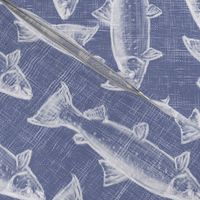 Chaulk Steelhead Trout School on Distressed Denim- Large Pattern