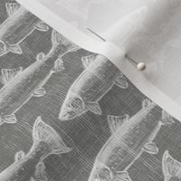 Chalk Steelhead Trout School on Distressed  Grey Denim- Small Pattern