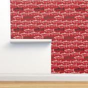 Chalk Steelhead Trout School on Distressed  Red Rustic Weave- Large Pattern