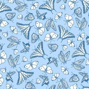 My Garden Toile Butterflies Ditsy Blue 