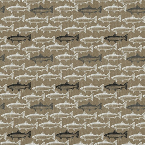 Chalk Steelhead Trout School on Distressed  Pebble Denim- Small Pattern