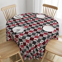 (3" scale) farm life patchwork - red and black - farming nursery - roosters C19BS