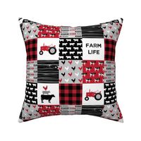 (3" scale) farm life patchwork - red and black - farming nursery - roosters C19BS