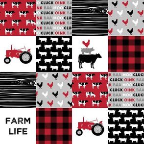 (3" scale) farm life patchwork - red and black - farming nursery - roosters C19BS