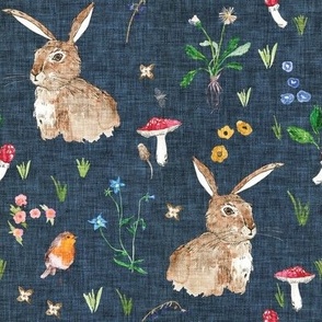 Cottontail bunny Floral  (navy) MED