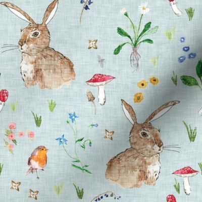 Cottontail Bunny Floral (duck egg blue) MED