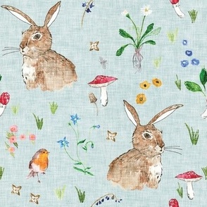 Cottontail Bunny Floral (duck egg blue) MED