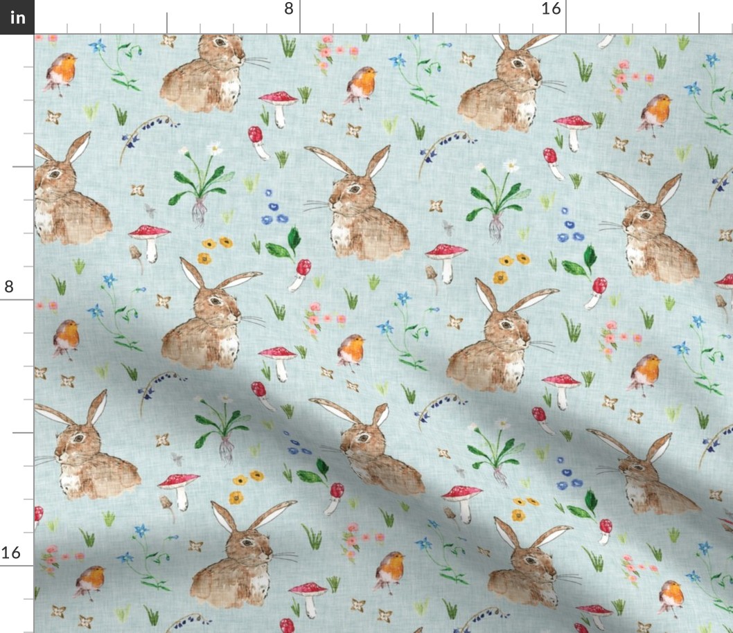 Cottontail Bunny Floral (duck egg blue) MED